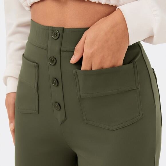 Halara Brand High Waisted Button Multiple Pocket Straight Leg Pants NWT L Petite - Picture 2 of 5